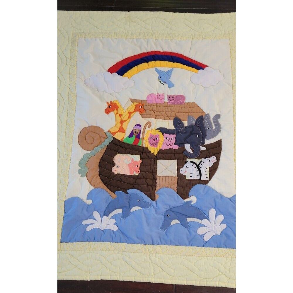 Bens Crafts Vintage Noahs Ark Baby Quilt Wall Hanger Yellow Multicolor